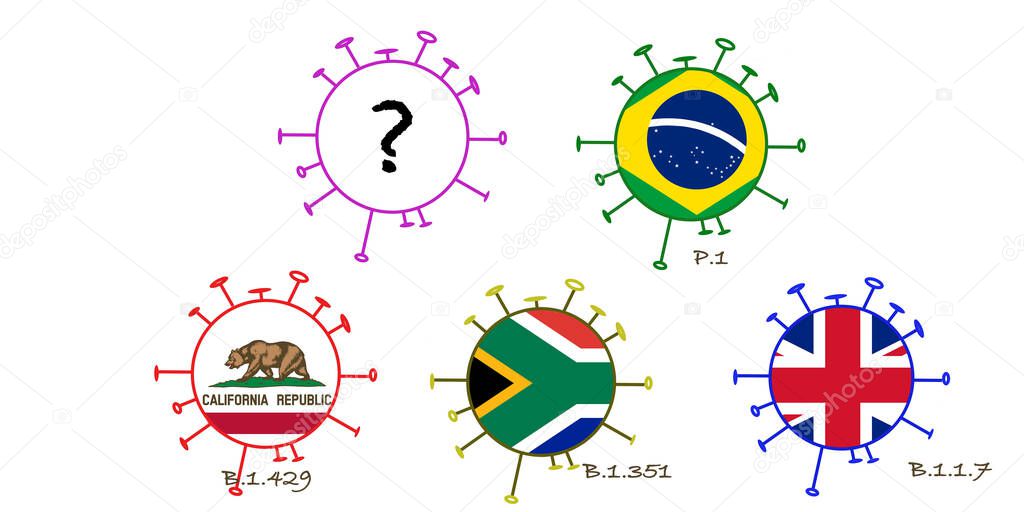 corona virus mutations or variants brazilian , english , south african ,and  californian , and an unknown .