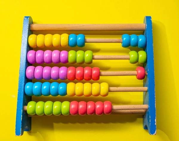 colourful abacus on yellow background ,concept of learning maths and accounting
