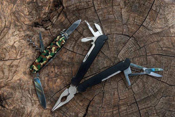 A set of  multi tools for cycling  hiking and camping . The concept of an active lifestyle