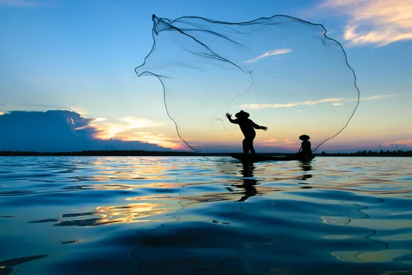 Fisherman action fishing — Stock Photo, Image