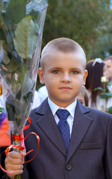 The pupil in the first day of study at school