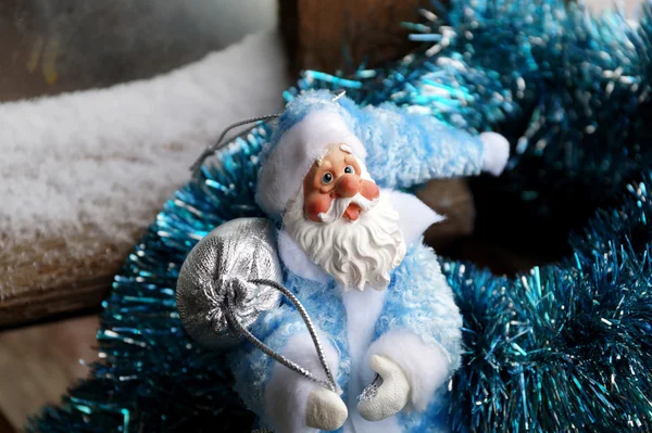 Toy Father Frost in a blue fur coat — Stock Photo, Image