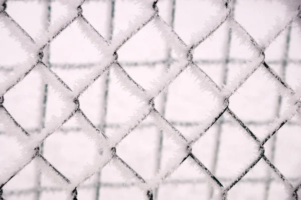 Rede Coberta Neve Cerca Parque Infantil Escola — Fotografia de Stock