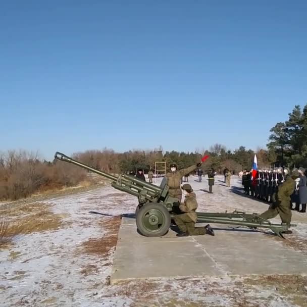 Gedächtnisschuss Aus Einer Kanone Auf Mamayev Kurgan Wolgograd Russland 2020 — Stockvideo