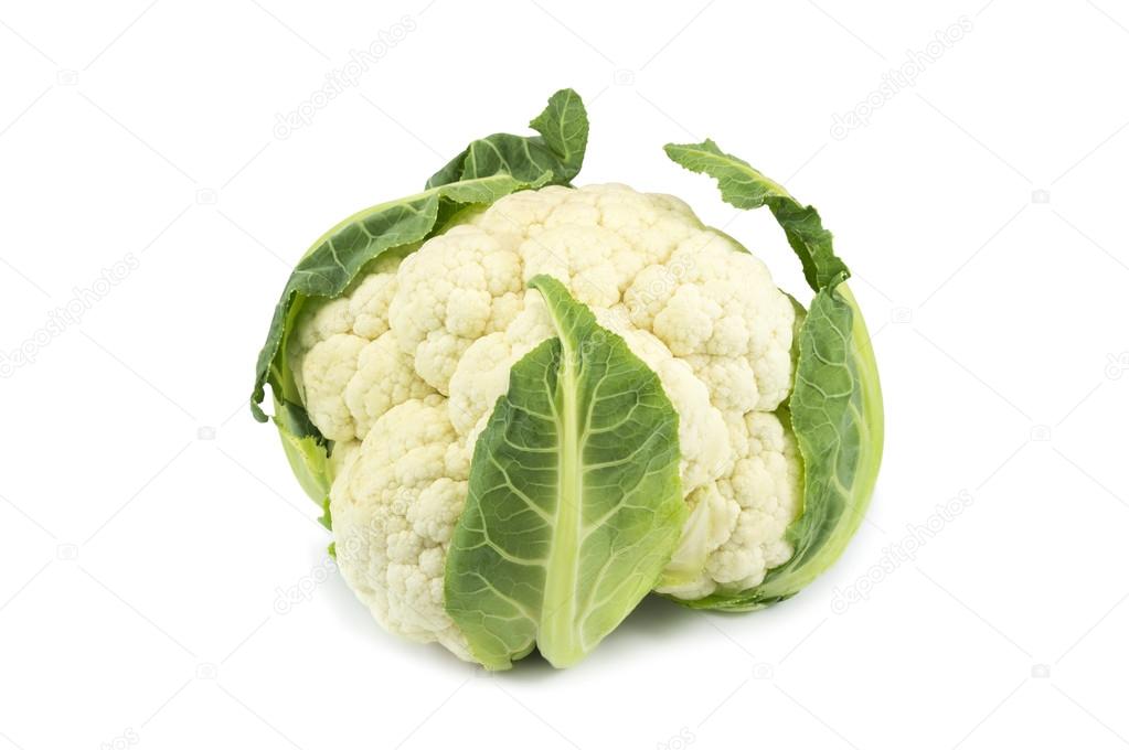 close-up of fresh cauliflower isolated over white