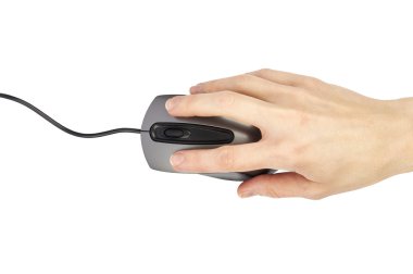 kadın el beyaz bitti izole bilgisayar fare üzerinde