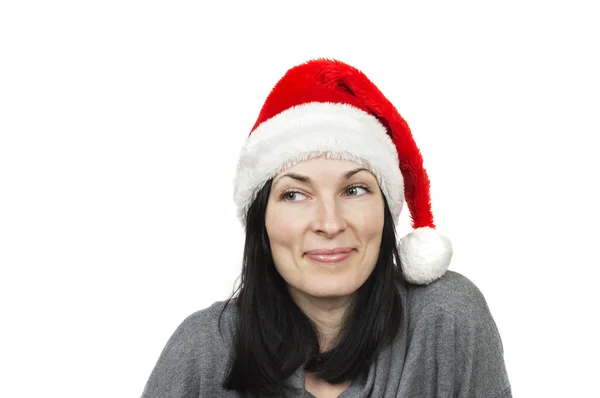 beyaz bitti izole Noel Baba şapkası giyen güzel kadın