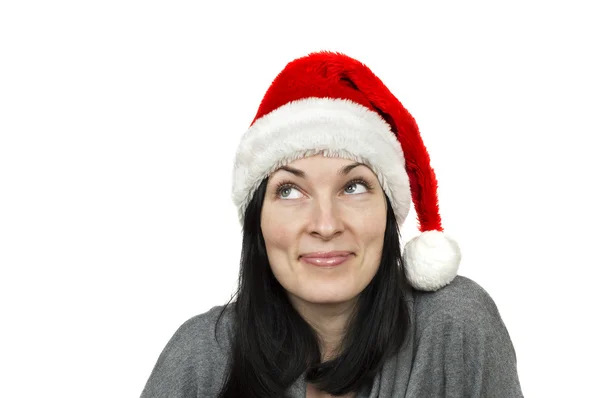 beyaz bitti izole Noel Baba şapkası giyen güzel kadın