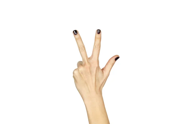 Female hand showing number three sign isolated over white — Stock Photo, Image