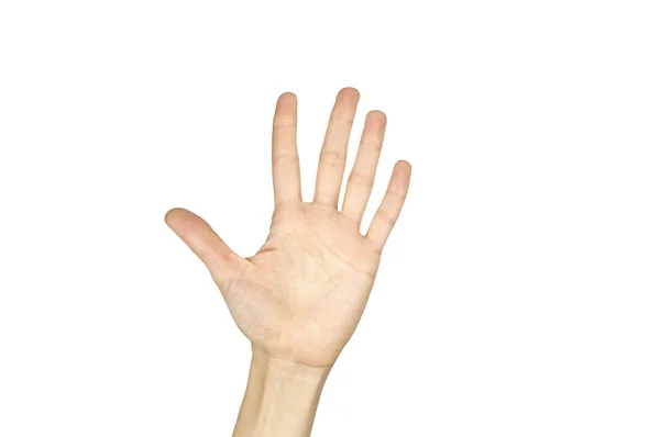 Beyaz bitti izole sayı beş işareti gösterilen el — Stok fotoğraf