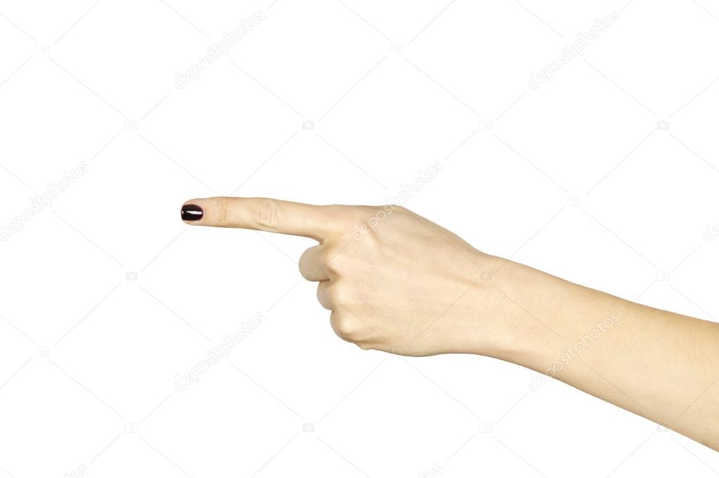 female hand with index finger isolated over white