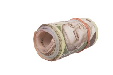 Ukrayna hryvna faturaları üzerinde beyaz izole rulo