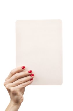 kadın el beyaz bitti izole beyaz boş plaka tutarak