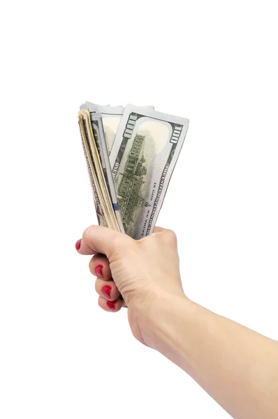 paket beyaz bitti izole dolar tutan kadın el