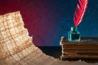 Quill'in kalem ve papirüs sayfası