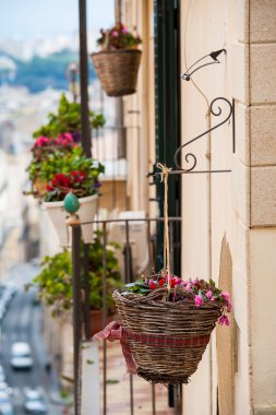 Flowered wicker basket