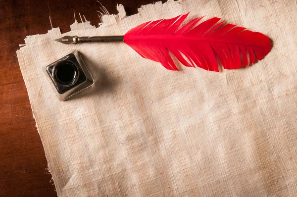 Quill pen and papyrus paper — Stock Photo, Image