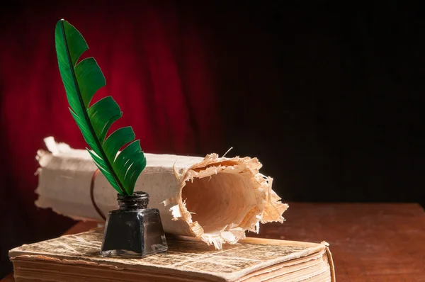 Caneta Quill e folha de papiro — Fotografia de Stock