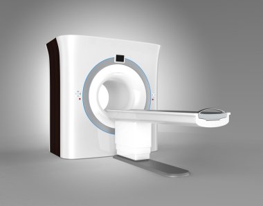 Gri arka plan üzerinde izole MRI (manyetik rezonans görüntüleme) tarayıcı.