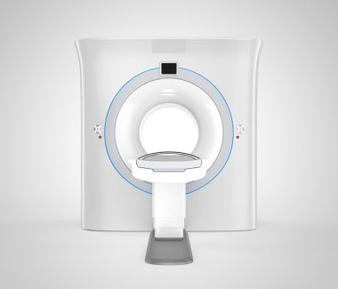 MRI (manyetik rezonans görüntüleme) tarayıcı gri arka plan üzerinde izole önden görünümü