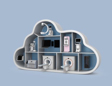 Medical imaging system and PACS server, 3D printer in cloud shape container clipart
