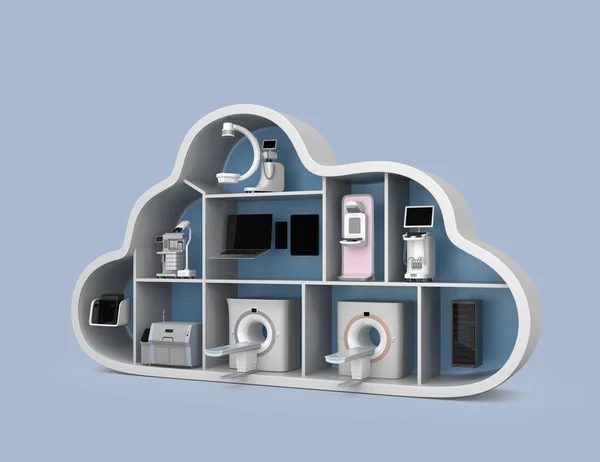 Medical imaging system and PACS server, 3D printer in cloud shape container — Stock Photo, Image