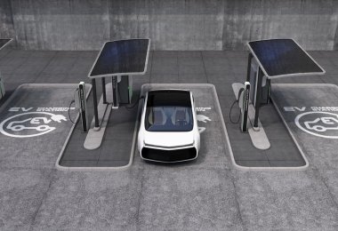 Electric vehicle charging station in public space clipart