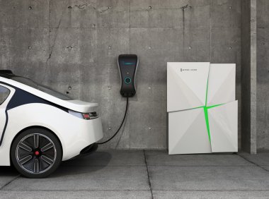 Elektrikli araç şarj istasyonu ev için. Pil depolama sistemi tarafından powered şarj noktası