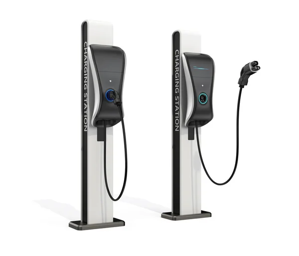 Electric vehicle charging station for public usage. Clipping path available. — Stock Photo, Image