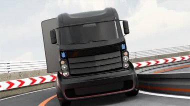 3dcg animasyon özerk hibrid kamyonun otoyolda sürüş