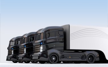 Hibrid elektrikli kamyon çizgi halinde düzenlenmiş. 3D render resim.