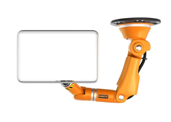 Oranje robotic plafond arm bedrijf leeg monitor voor kopie ruimte — Stockfoto