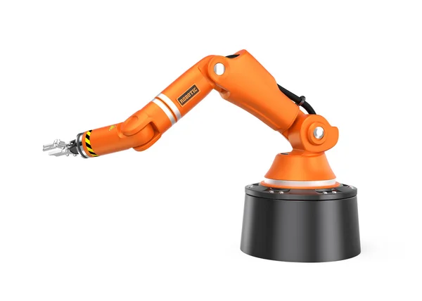 Braço robótico laranja isolado sobre fundo branco — Fotografia de Stock