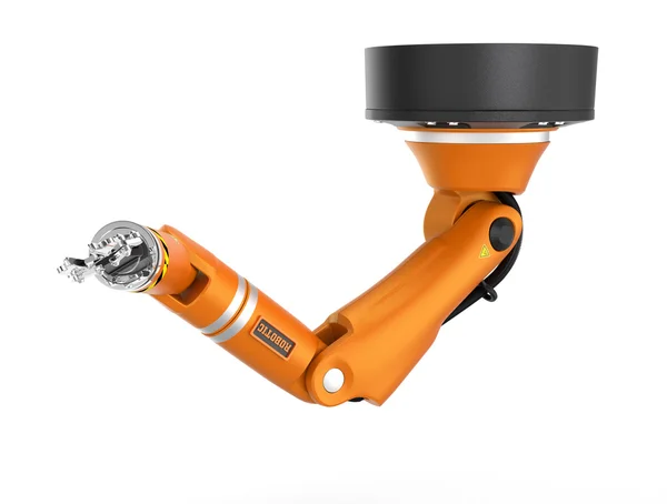 오렌지 로봇 천장 팔 흰색 배경에 고립 — 스톡 사진