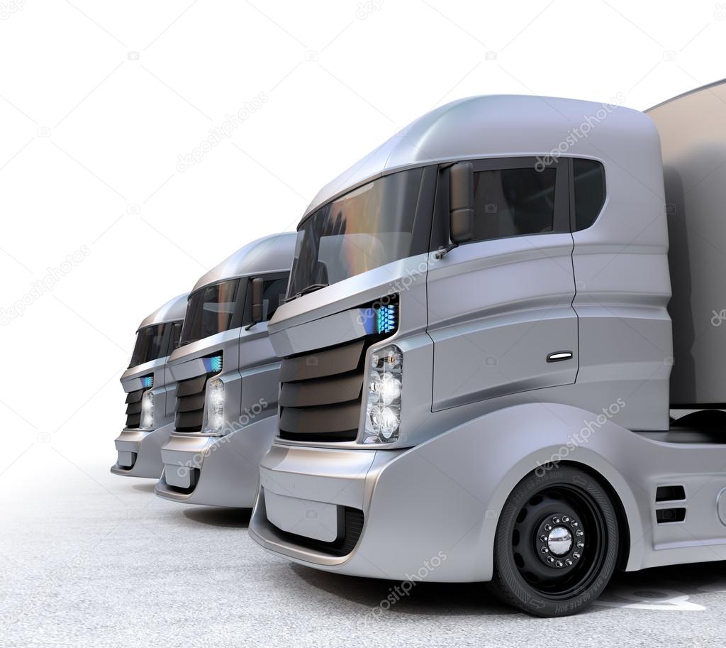 Hybrid electric trucks isolated with white background