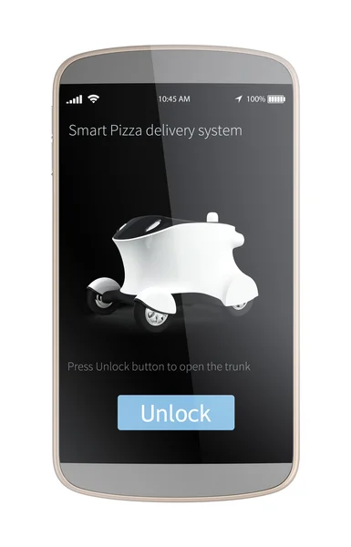 Interface de aplicativos de telefone inteligente para encomendar pizza e entrega por carro robô — Fotografia de Stock