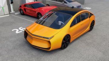 Sarı elektrikli otomobil park alanı içindeki sürücü olmadan başa