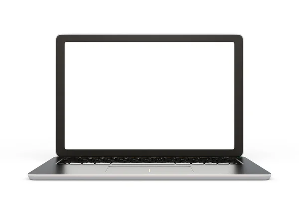 空白の画面を持つラップトップ コンピューターの正面図 — ストック写真