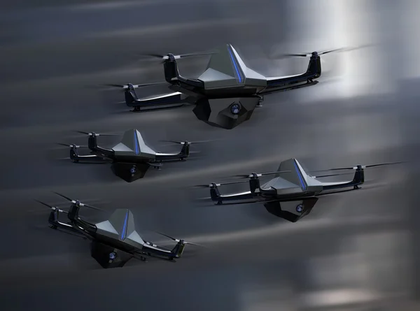 Surveillance drones fleet flying in the sky — Stock Photo, Image