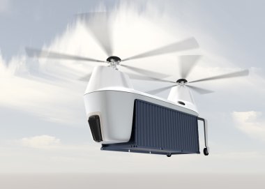 Gökyüzünde uçan kargo konteyner taşıyan iki erkek arı