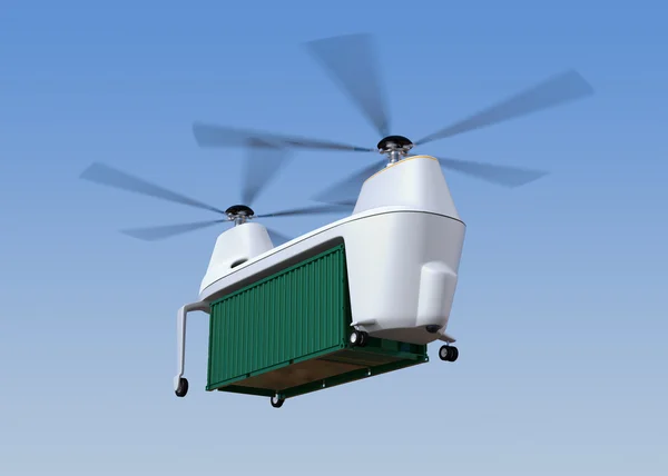 Drone che trasporta container che vola nel cielo — Foto Stock