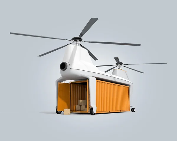 Cargo drone with opened cargo container isolated on light gray background — Stock Photo, Image