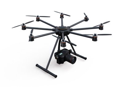 Beyaz arka plan üzerinde izole Dslr fotoğraf makinesi ile Octocopter