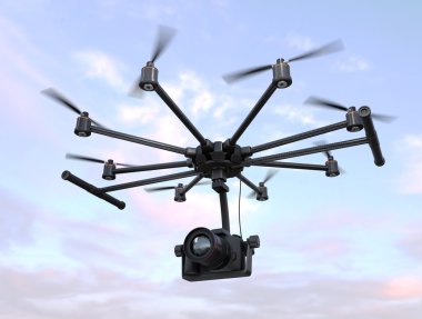 Gökyüzünde uçan Dslr fotoğraf makinesi ile Octocopter