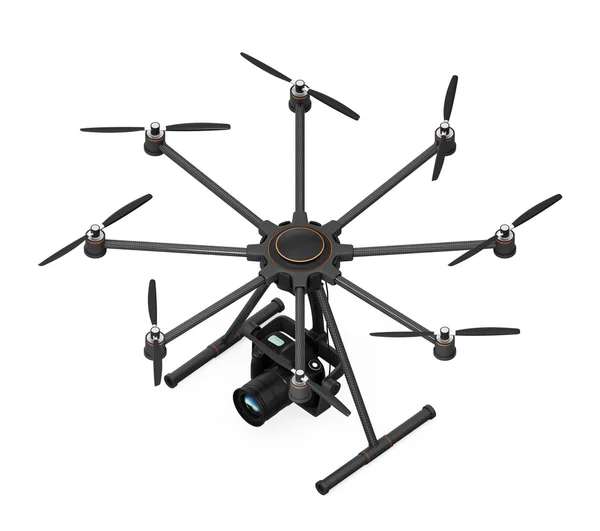 Octocopter med Dslr kamera isolerad på vit bakgrund — Stockfoto