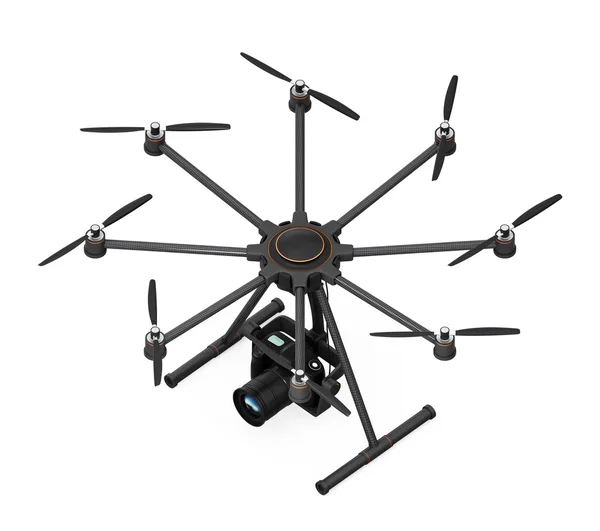 흰색 배경에 고립 된 Dslr 카메라와 함께 Octocopter — 스톡 사진