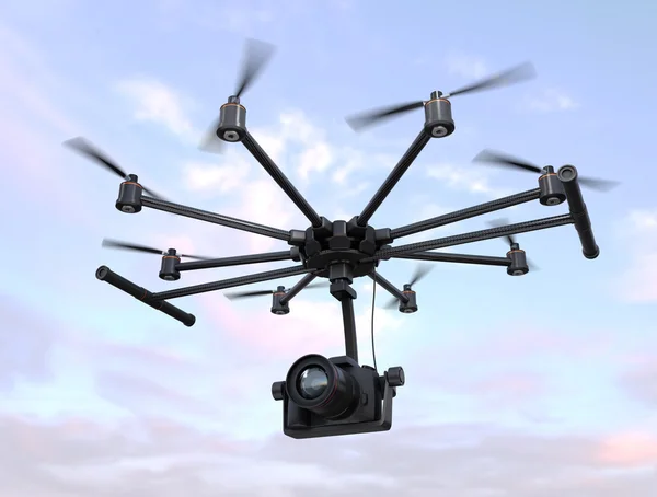 Octocopter 与单反相机在天空飞翔 — 图库照片