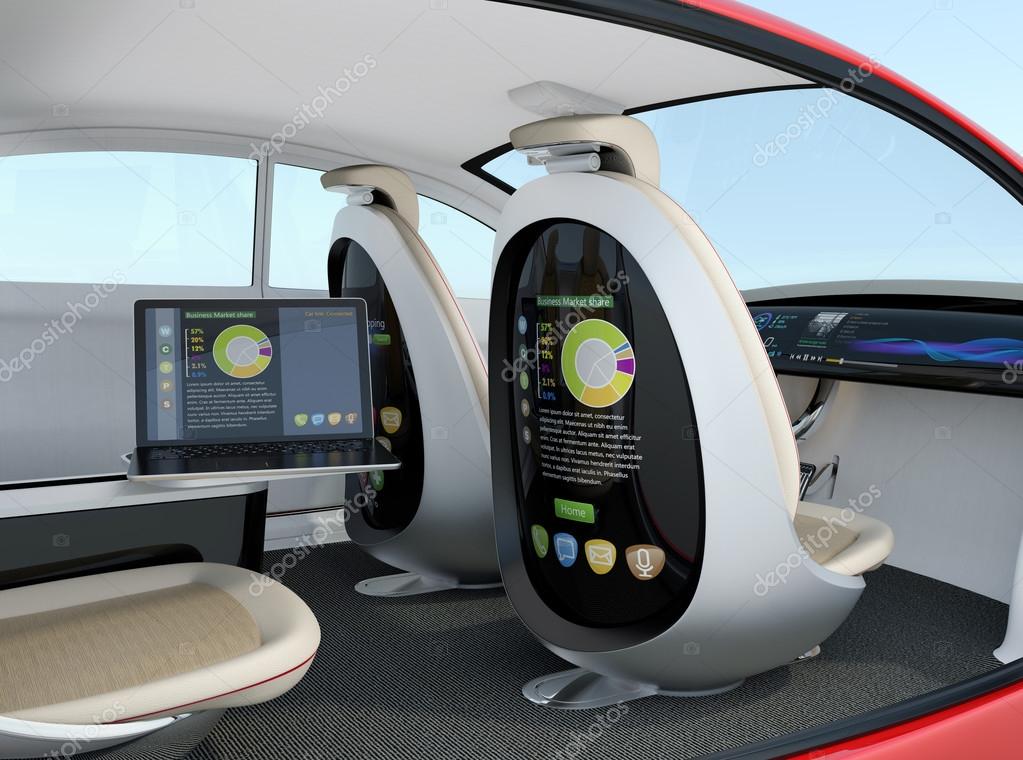 Autonomous Car Interior Concept Stock, Car Passenger Seat Table