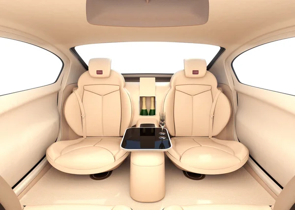 Autonomous car interior concept. Luxury interior serve cool drink service — Stock Photo, Image