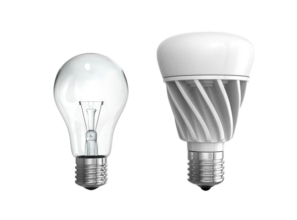 Glödlampan och Led-lampa isolerad på vit bakgrund — Stockfoto